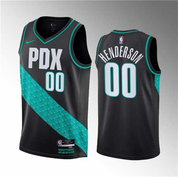 Men%27s Portland Trail Blazers #00 Scoot Henderson Black 2023 Draft City Edition Stitched Basketball Jersey Dzhi